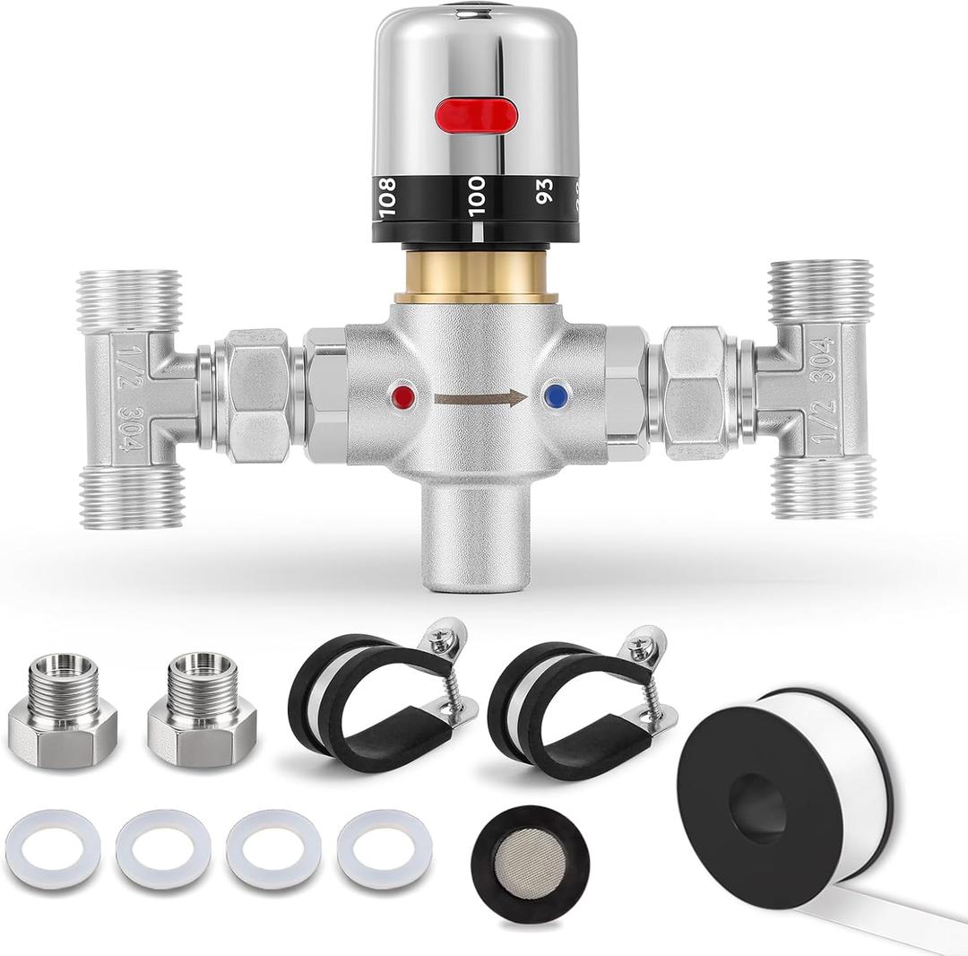 Adjustable Temperature Bypass Sensor Valve Kit for Instant Hot Water Recirculating System Replacement for The Plastic Sensor Valve Compatible With 500800, 500805
