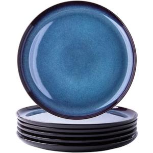 LERATIO Ceramic Dinner Plates Set of 6,10.5 Inch Reactive Glaze Porcelain Plates, Modern Shape Dinnerware Dishes Set for Kitchen, Microwave & Dishwasher & Oven Safe, Scratch Resistant-Blue