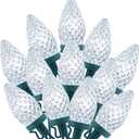 Brightown C9 Christmas String Lights White, 66ft 100 LED Faceted Christmas Lights on Green Wire, Plug-in Large Bulb Strawberry String Lights for House Roof Roofline Christmas Tree Party Outdoor