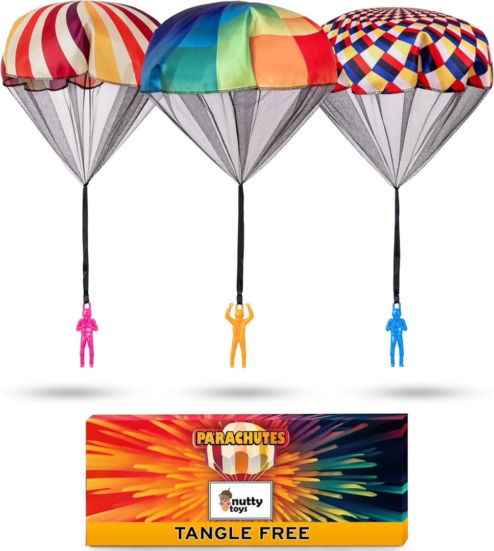 nutty toys Parachute Toys for Kids - Tangle Free Outdoor Flying Parachute Men, Top Indoor & Outside for 3 4 5 6 7 8 9 10 11 12 Year Old, Best Easter Basket Stuffers Idea 2026, Unique Boy & Girl Gifts
