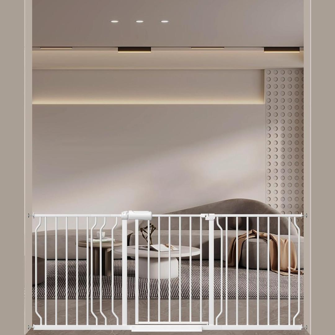 WAOWAO Baby Gate 62.20-71.26" Extra Wide Pressure Mounted Walk Through Swing Auto Close Safety White Metal Toddler Kids Child Dog Pet Puppy for Stairs, Doorways, Kitchen