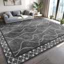 Area Rugs 6x9 Washable Rug, Non-Slip Rugs for Living Room, Low Pile Bordered Rugs Alfombras, Large Print Rubber Backing Indoor Carpet for Home Decor Bedroom Nursery Dining Room, Dark Grey