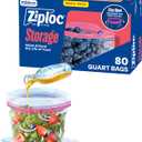 Ziploc Quart Food Storage Bags, Stand-Up Bottom, Easy to Fill, 80 Count