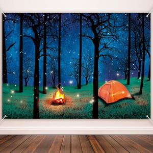 Blulu Forest Scene Camping Backdrop Supplies Camping Photography Background Photo Shoot Backdrop Party Decoration for Theme Birthday Party(5 x 7 ft)