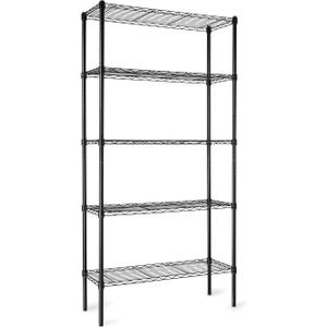 Amazon Basics 5-Shelf Adjustable Heavy Duty Steel Wire Storage Shelves for Garage, Kitchen, Easy Assembly, 19.5CM x 37.5CM x 92.5CM, Black
