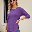 Kancystore Womens 3/4 Length Sleeve Tops Casual Loose Fit Tunic Shirts Crewneck Basic Tees (Purple)