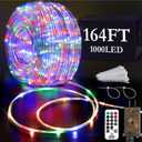 KNONEW 164FT 1000LED Rope Lights for Outside,Outdoor String Lights Waterproof 8 Modes Clear Tube Light for Indoor,Bedroom,Wedding,Garden,Patio,Christmas,Tree,Rv,Holiday Decoration(Multicolor)