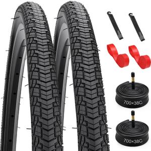 700C Bike Tires,700 x 38C (40-622) Bike Tire,Bicycle Tires and Tube Set with 48mm Schrader Valve,700x38c Road Bike Tires for 700 x 35C/36C/37C/38C/40C Bike Tires and Tubes,2 Tire Levers,2 Rim Strips