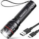 RECHOO 1 Pack LED Flashlights High Lumens - 5 Modes, Zoomable, Waterproof & Super Bright Tactical Torch for Camping, Hiking, Emergency, Home Essentials (Batteries not Included)