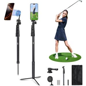 Golf Monopod Selfie Stick with Ground Spike Stakes, 61" Magnetic Aluminum Phone Tripod Stand for Golf Training Aid, Golf Swing Analyzer for iPhone 16 15 14 13 12 Pro Max Plus Gopro Action Cameras