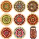 Beeveer 8 Pcs Mason Jar Lids for Regular Mouth Bamboo Mandala Decorative Storage Yogurt Jar Lids 2.76 Inch with Airtight Silicone Sealing Rings Reusable for Round Canning