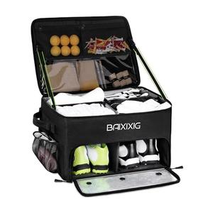 BAIXIXIG Golf Trunk Organizer, 2-Layer Storage with Shoe Pocket, Storage for Golf Accessories, Gifts for Golfers, Black