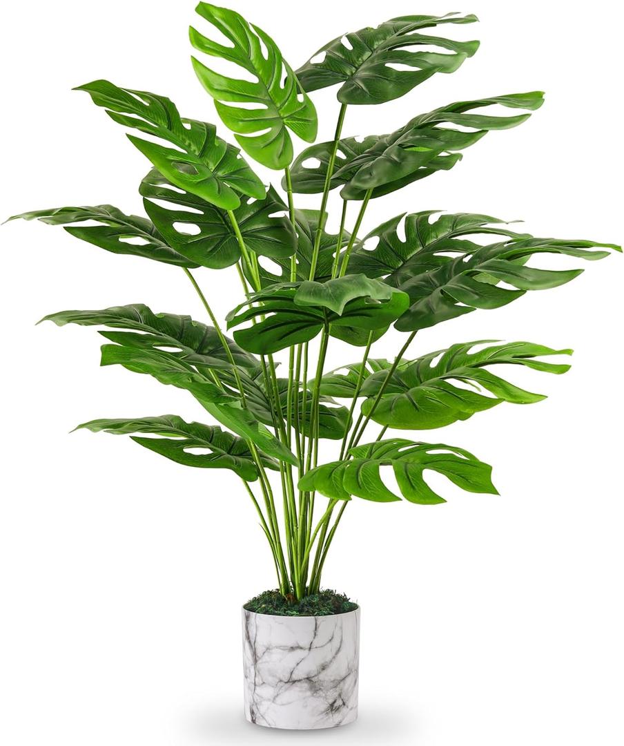 Der Rose 28" Fake Plants Tall Artificial Monstera Faux Plants in Pot for Home Farmhouse Bedroom Living Room Decor Indoor