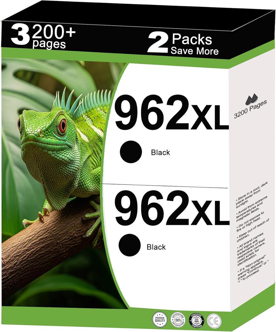 962XL Ink Cartridges Black Replacement for HP 962 XL Compatible for HP962XL Work with 9015e 9010 9015 9025e 9020 9018e 9018 9025 9012e 9010e 9012 9020e 9019 Printer with V16.3.1 Chip (2 Packs,Black)