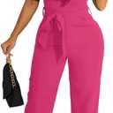 HBQ Women's Casual One Piece Jumpsuits V-Neck Sleeveless Ruffle Elegant Romper Wide Leg Pant Sexy Party Clubwear Overalls (Large, Rose Red)
