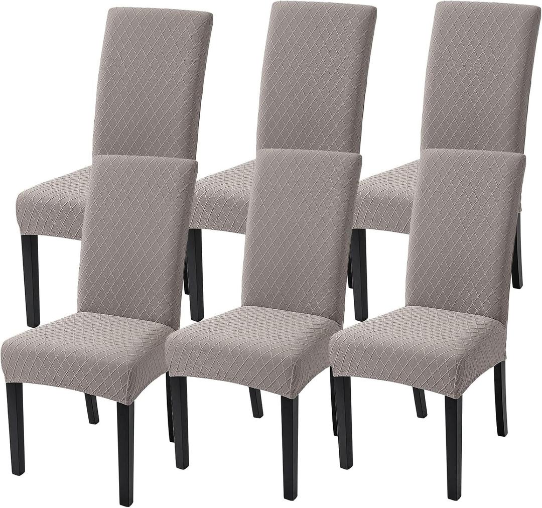 SearchI Dining Room Chair Covers Set of 6, Stretch Jacquard Parsons Chair Slipcovers Removable Washable Kitchen Chair Protector Cover for Dining Room, Hotel, Ceremony (Taupe Rhombus)