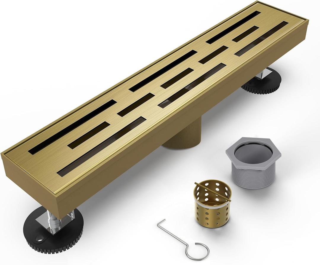 Brushed Gold Linear Shower Drain 18 Inch, Modern Shower Floor Drain