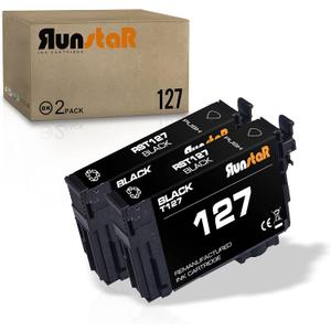 Run Star Remanufactured 127 T127 Black Ink Cartridge Replacement for Epson 127 T127 Used with Workforce Pro WF-3520 WF-3530 WF-3540 WF-7010 WF-7510 WF-7520 WF-545 WF-645 Printer (2 Black)