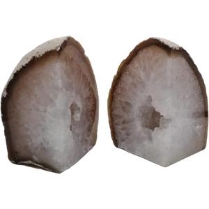 Natural Agate Bookends Pair - 3-4 lbs Heavy Duty Non-Slip Stone Bookends for Shelves | Unique Decorative Book Ends Gift | Home Office Decor (Nature)