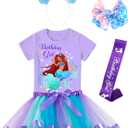 Doctor Unicorn Birthday Girls Mermaid Outfit Set Costume Tutu Skirt Dress, Mermaid Birthday Shirt, Headband & Satin Sash, 6-7 YRS