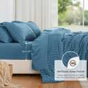 Love's cabin Seersucker Misty Blue Queen Comforter Set, 7-Piece All Season Lightweight Bed in a Bag Bedding Set with Comforter, Flat Sheet, Fitted Sheet, Pillowcases and Shams