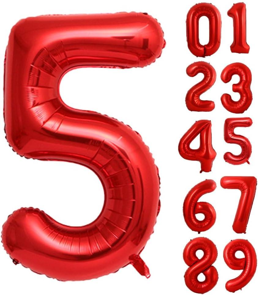 40 Inch Red Foil Number Balloons 5, XXL Large Digits for Birthday, wedding, anniversary, new year Decor, Photoshoot Props, 5-Red-Balloon-US