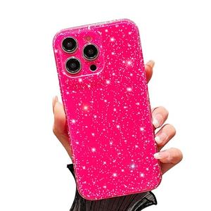 FABSPARK Case for iPhone 13 Pro Max,Super Cute Vibrant Neon Glitter Shiny Bling Sparkly Glossy Girly Case,Shockproof Slim Camera Protection Case for iPhone 13 Pro Max Phone Case 6.7 Inch,Hot Pink
