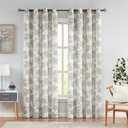 Central Park Floral Botanical Light Filtering Curtain Panel with Green and Blue Leaf for Rustic Farmhouse Linen Texture Grommet Top Window Treatment Drapes for Living Room Bedroom 52"x84", 2 Panels