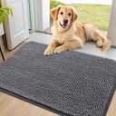 Smiry Dog Door Mat for Muddy Paws 36x24, Absorbs Moisture and Dirt Doormat, Non-Slip Washable Quick Dry Chenille Front Door Mat Indoor Entrance, Entryway Carpet for Inside Floor, Dark Grey
