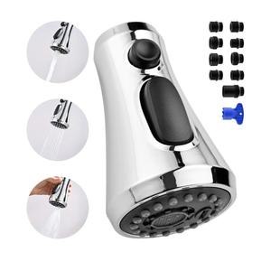 Universal Kitchen Faucet Head Replacement Compatible with Kohler/Moen/Delta Faucet with 15 Adapter Kit, 3 Function Pull Down Sink Faucet Spray Head, Chrome Finished