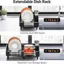 Urackify Stainless Steel Dish Drying Rack - Dish Drainer for Kitchen Counter, Extendable Drainboard with Foldable, Space-Saving Cup & Bowl Organizer, Includes Knife and Utensil Holder, Black