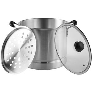 IMUSA USA Aluminum Steamer with Glass Lid Size 16-Quart, Silver