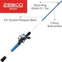 Zebco Roam Baitcast Reel and Fishing Rod Combo, 6-Foot 6-Inch 2-Piece Fiberglass Fishing Pole with Split-Grip MaxTac Rod Handle, Lightweight Graphite Frame, Right-Hand Retrieve, Size 100 Reel