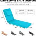 Chaise Lounge Cushions Outdoor 72x21x6 Inch, Fade Resistant 6'' Thicken Outdoor Lounge Chair Cushion with Headrest, Water-Resistant Patio Lounger Pad with Straps, Lake Blue