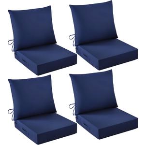 Outdoor Chair Cushions, 24 x 24 Inch Outdoor Cushion for Patio Furniture, Patio Chair Cushion, Waterproof & Fade Resistant Deep Patio Furniture Cushions Set with Handle and Ties, Navy Blue (Set of 4), 24*24+5.75/25*22.5