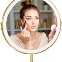 12.2-inch Round Dressing Mirror, Household and Student Dormitory Makeup Mirror, Three-Color LED Light, Smart Touch 360 Rotation, dimmable (Golden)