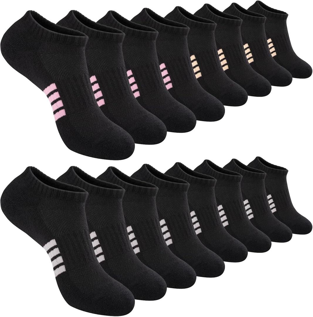 eallco 8 Pairs Ankle Socks for Women Running Athletic Cotton Low Cut Socks Cushioned