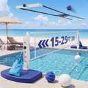 HYES 2 in 1 Pool Volleyball Net & Basketball Hoop Set, Adjustable Swimming Poolside Net for Inground Pool, Summer Outdoor Water Games Toys for Kids Teens Adults Family