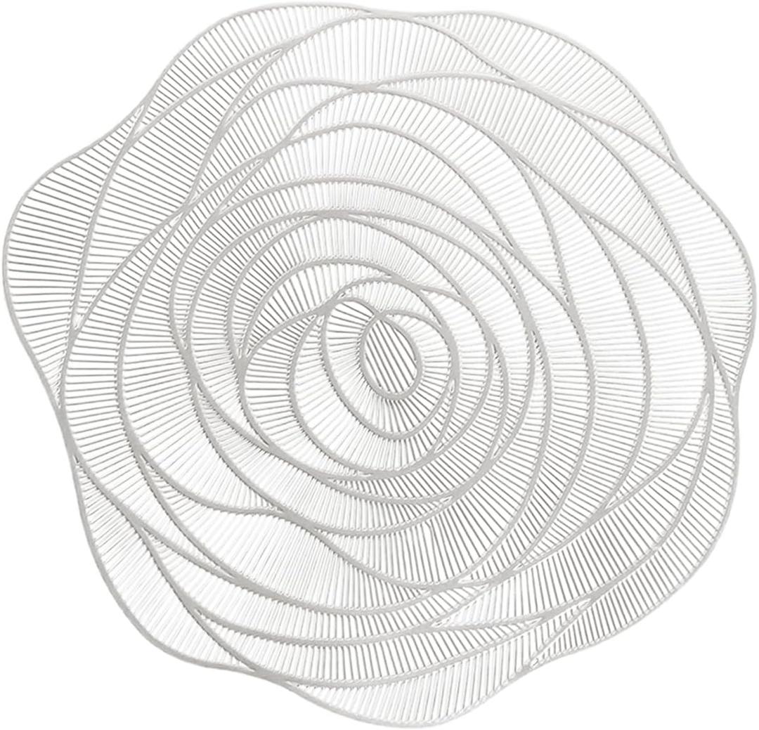 Placemats Set of 4 Silver Rose Flower Shaped Place Mats Plastic Elegant Tablemats Pressed Vinyl Kitchen Table Setting for Wedding Holiday Dining Table Decorative