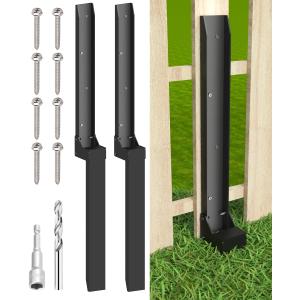 Fence Post Anchor Kit, Heavy Duty Metal Steel Post Repair Kit, Anchor Stakes Ground Spike for Repairing Tilted/Broken Wood Fence, Metal-Plate Style, 2 Packs