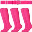 Haysandy Baseball or Softball Sock and Belt Combo Set 3 Football Baseball Socks with Softball Belt for Youth Boys Kids (Pink)