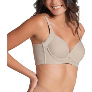 Leonisa High Profile  Back Smoothing Bras for Women, Full Coverage Underwire Bra, Adjustable Hook & Eye Closure (36C, Beige)