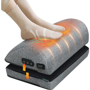Snailax Heated Foot Rest Under Desk at Work, Ergonomic Footrest with Vibrating Massage and Adjustable Height, Foot Warmer, 3 Vibration Modes & 2 Heating Levels,Memory Foam,Office Home Gaming, Grey