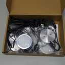 LED Closet Lighting, Round Under Cabinet Puck Lights, Daisy Chained, 110 Volt Plug-in, RF Dimmable Remote Control, Y Splitter, Extension Cables, Black Wires, Warm White 2700K, 6 Lights