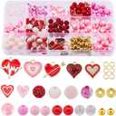 SUNNYCLUE 1 Box Valentine's Day Beads Heart Shaped Love Beads 8mm Round Red Pink Acrylic Beads Rhinestone Bead Bulk Spacer Beads Beading Kit Valentine Heart Charms for Jewelry Making Kits