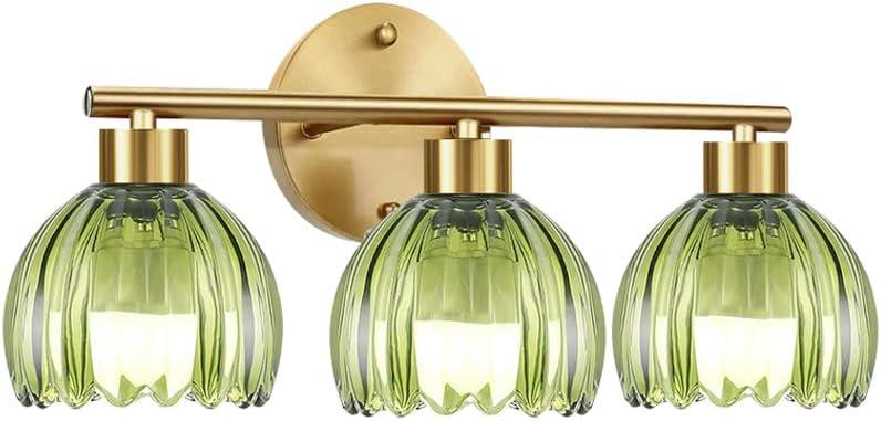 Bathroom Light Fixtures,3 Light Bathroom Vanity Light Over Mirror,Gold Wall Vanity Lights with Green Glass Shade for Bedroom Living Room Farmhouse (11-wall lamp) Bathroom Light Fixtures,3 Light Bathroom Vanity Light Over Mirror,Gold Wall Vanity Lights with Green Glass Shade for Bedroom Living Room Farmhouse (11-wall lamp)