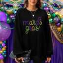 EGELEXY Mardi Gras Sweatshirt Carnival Outfits Women Carnival Embroidery Sweatshirts Fat Tuesday Pullover Tops (Black, XXL)