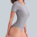 Women's Crew Neck Short Sleeve Bodysuit Slimming Fit T-Shirt Body suit Top Neutral Collection (Medium)