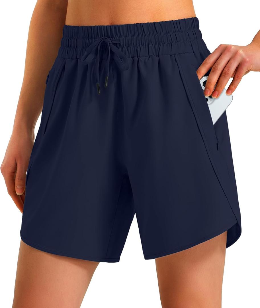 Ksmien Women's 5"/ 7" Athletic Running Shorts Quick Dry Lightweight Workout Gym Shorts with Zipper Pockets UPF 50+ (M)