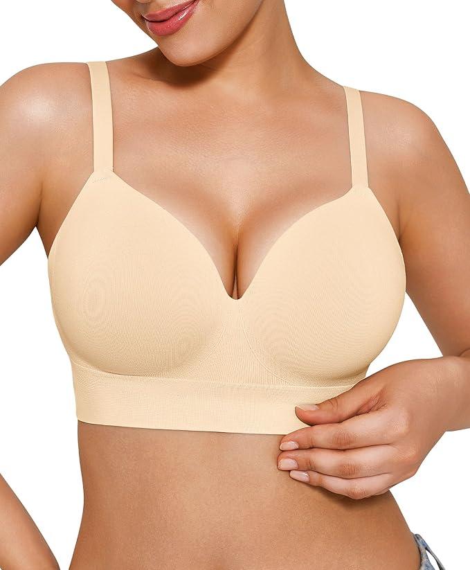 Popilush Bras for Women No Underwire Supportive Push Up Bralettes Wireless Full Coverage Plus Size T-Shirt Bra Skin 4XL